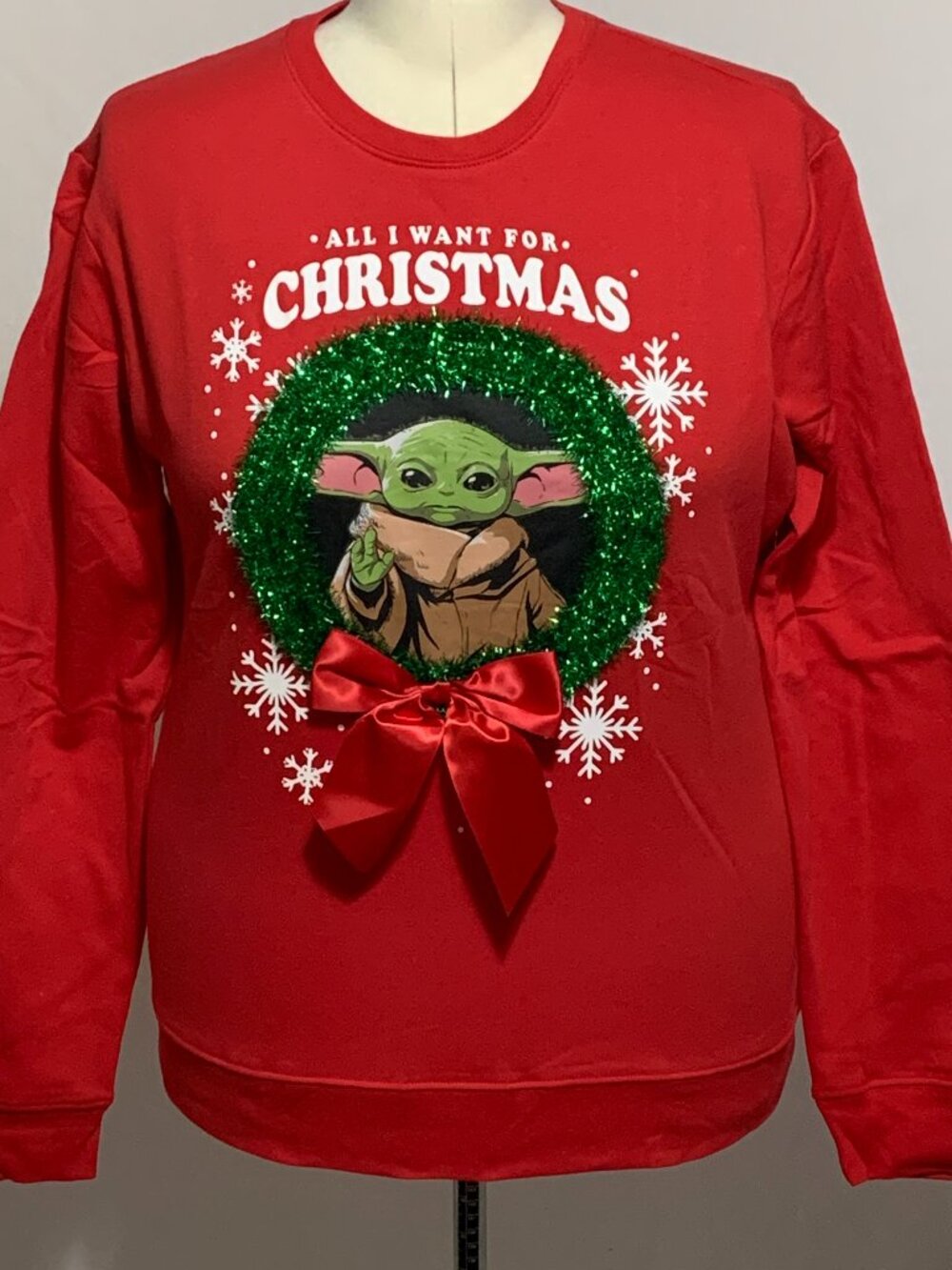 Ugly Christmas Sweatshirt Star Wars Mandalorian Grogu All I Want MENS Womens L